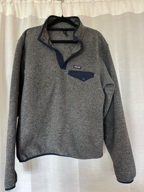 Patagonia Gray Fleece Pullover with Navy Trim